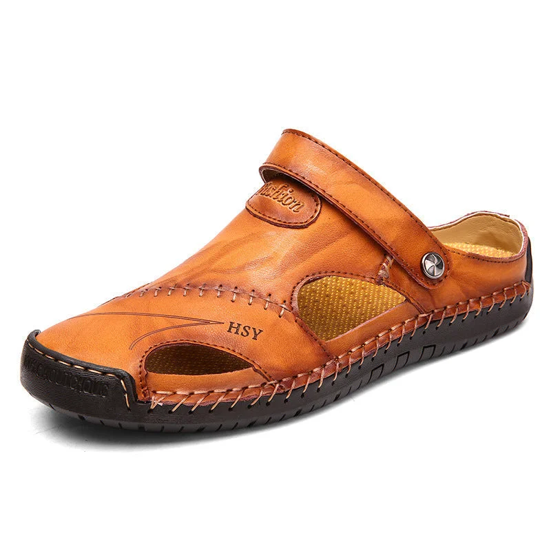 Letclo™Casual Closed Toe Leather  Adjustable Handmade Sandals letclo Letclo