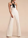 Urban Contrast Color Bowknot Halterneck Sleeveless Wide Leg Jumpsuit