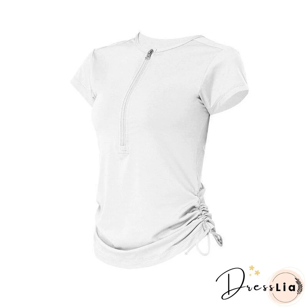 Zipper Gym Clothing Yoga Crop Top Sport T Shirt Sports Running Tshirt Workout Tank Seamless Fitness Tops Drawstring Women Shirts