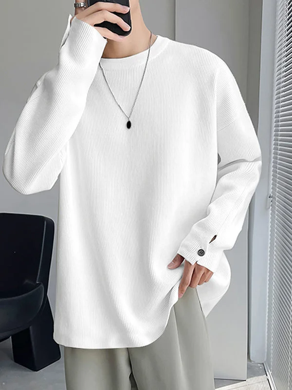 Aonga - Mens Solid Long Sleeve Ribbed Knit T-shirt