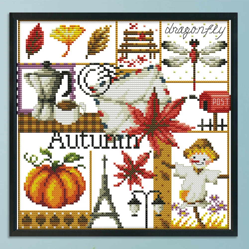 14CT Stamped Cross Stitch Kits DIY Printed Needlework Decor (K942 Autumn)