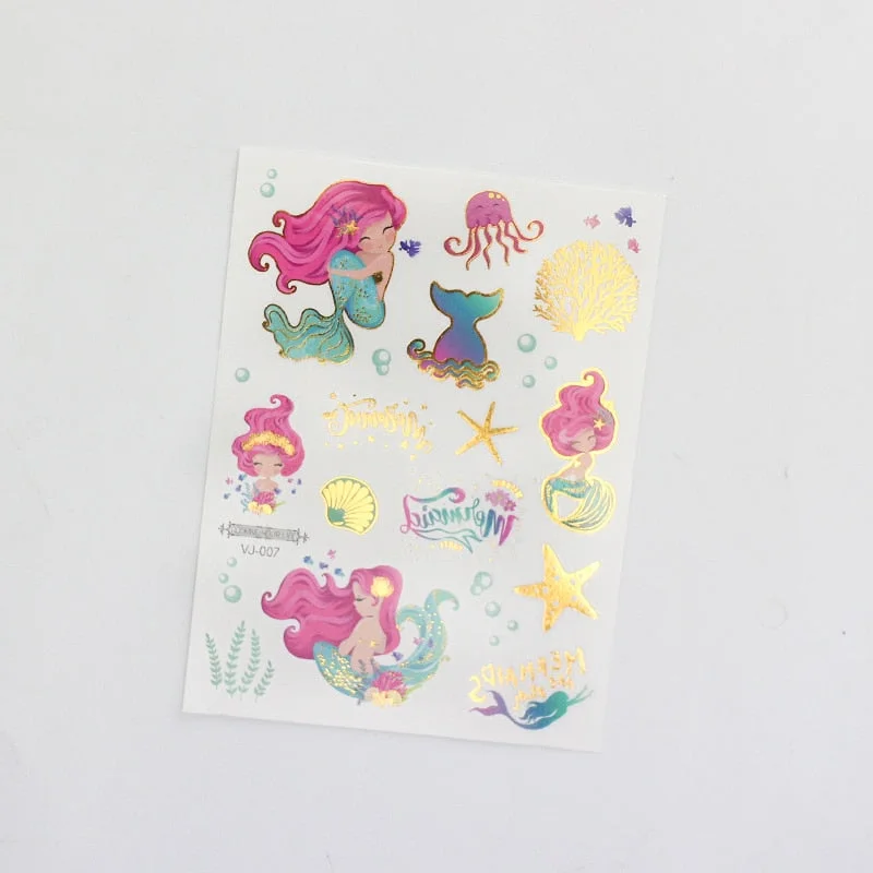 water tattoos for kids cartoon silver gold tattoo sticker sea mermaid temporary tattoos children girls hand tattoo finger decal