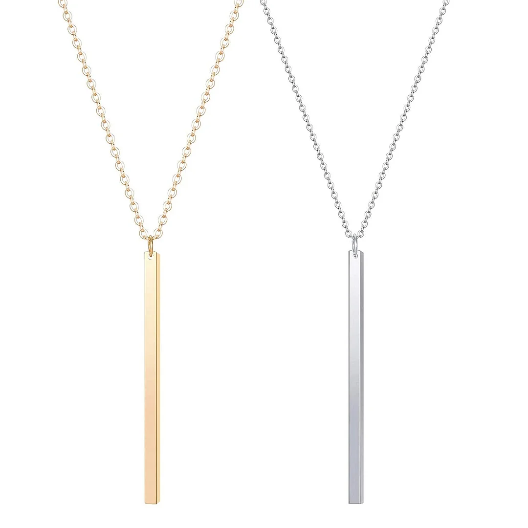 Vertical Bar Pendant Necklace Earrings - Simple Long lariat Chain Minimalist Dangle Earrings