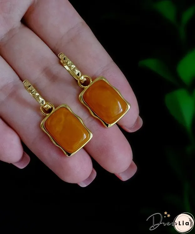 Handmade Orange Sterling Silver Overgild Beeswax Square Hoop Earrings