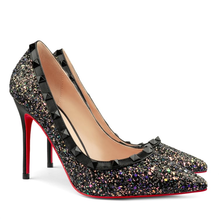 100mm Women's Heels Studded Pointed Toe Party Colorful Sequin Red Bottom Pumps VOCOSI VOCOSI