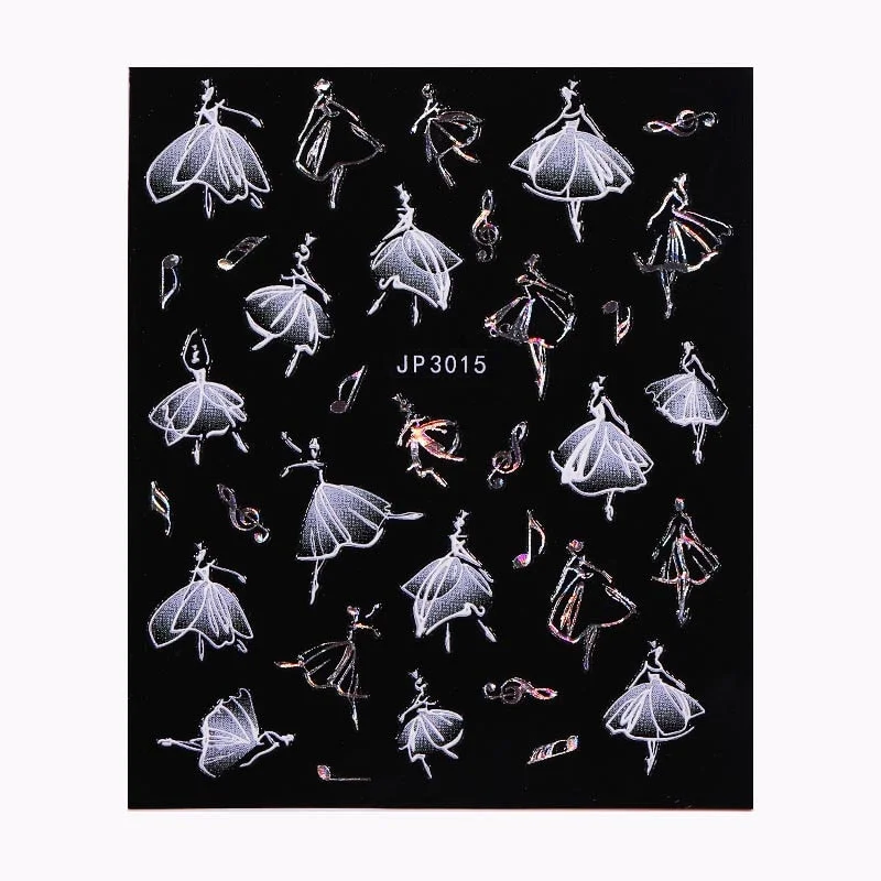 5D White Nail Sticker Rose Flower Engraved Embosse Design Transfer Decals Slider Wraps DIY Nail Art Decoration Accessories