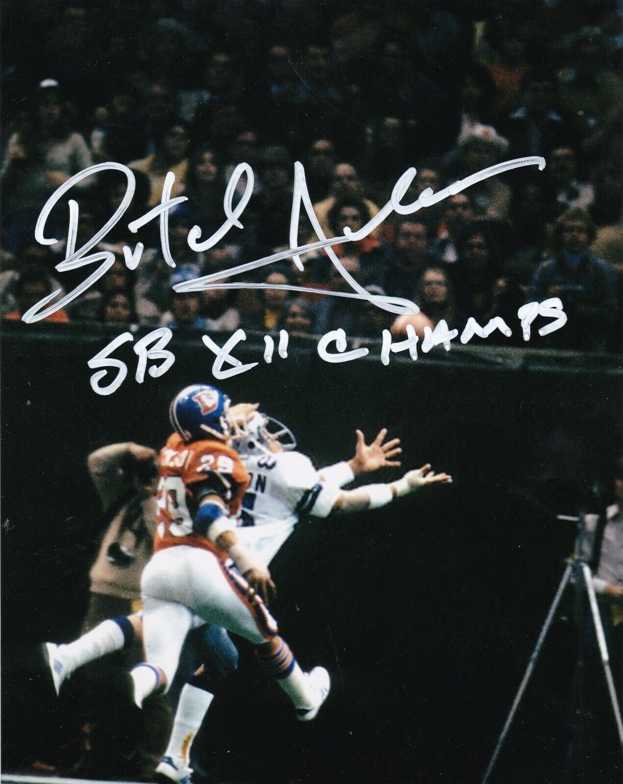 BUTCH JOHNSON DALLAS COWBOYS SB XII CHAMPS ACTION SIGNED 8x10 Photo Poster painting