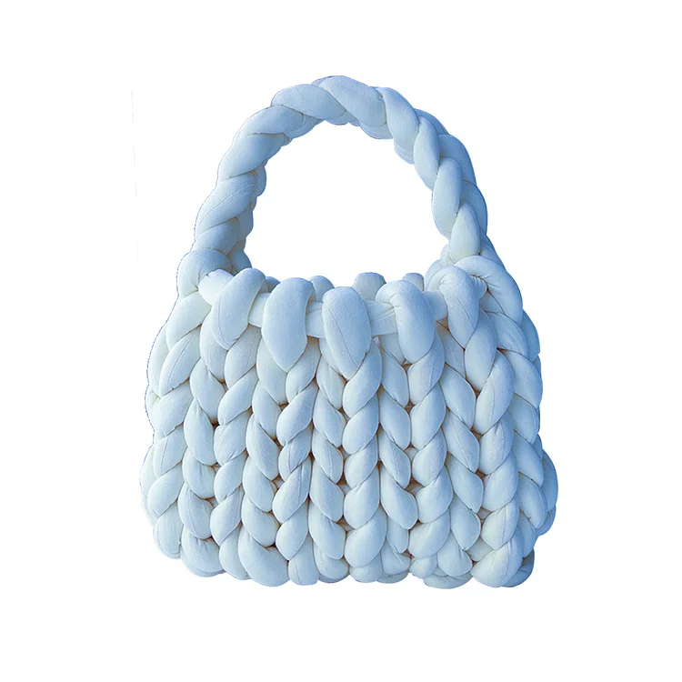 Women Hand-woven Bag Fashion Soft Icelandic Wool Shoulder Handbag Gift (Blue)