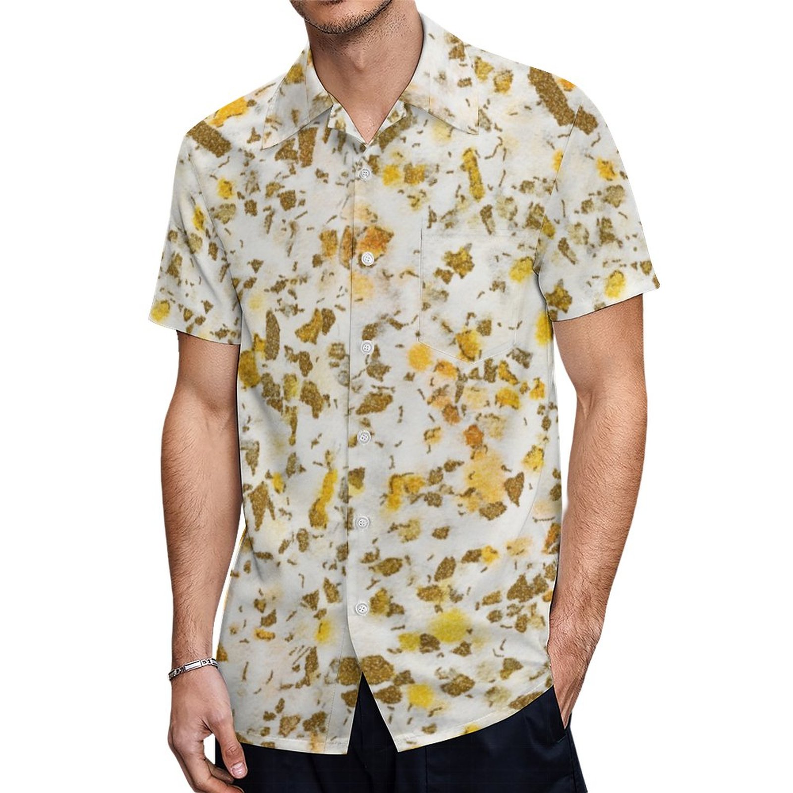 Modern Yellow Gold Speckles Terrazzo Pattern Hawaiian Shirt Mens Button Down Tropical Hawaii Beach Shirts