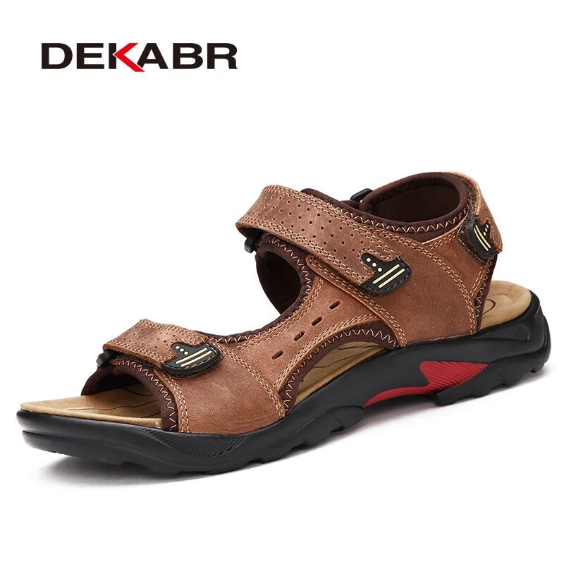 DEKABR Summer Big Size Men's Sandals British Fashion Genuine Leather Beach Shoes Mens Casual Massage Non-Slip Slippers Flats