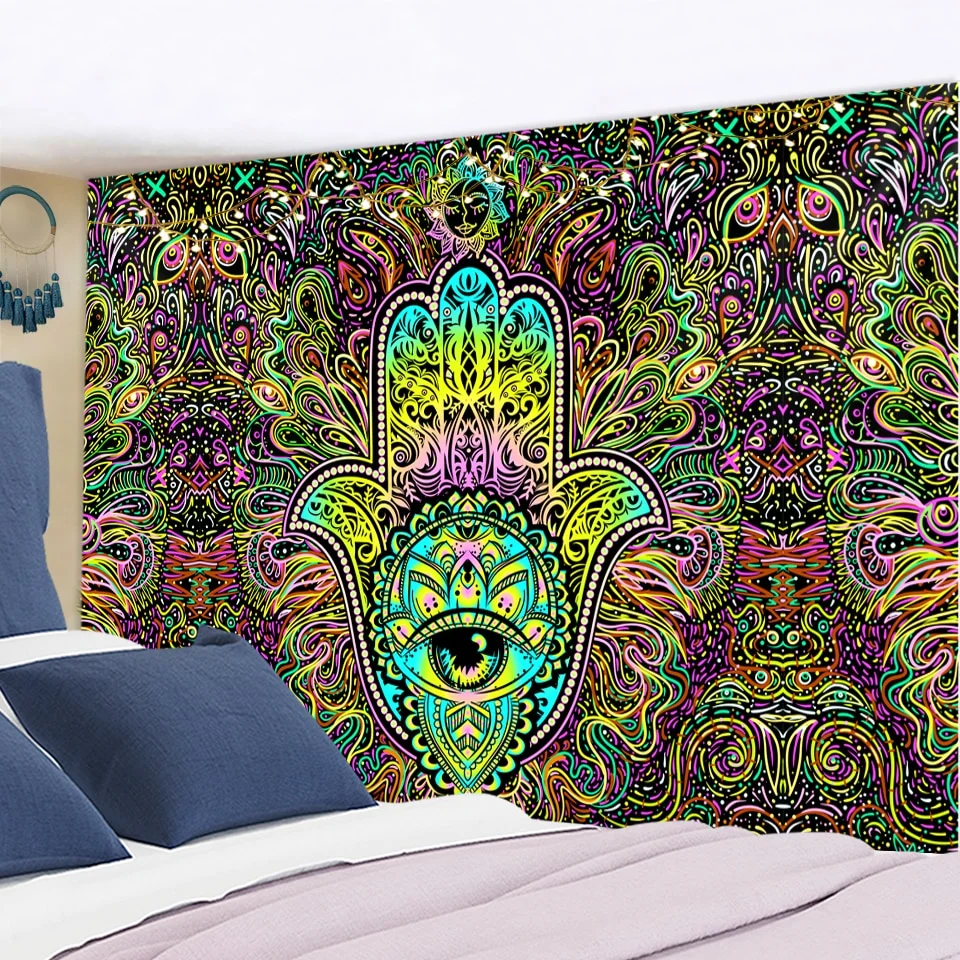 Psychedelic Wall Tapestry Boho Mandala Moon Tapestry Wall Hanging Hippie Sun Tapestry Wall Art Decor for Bedroom Living Room