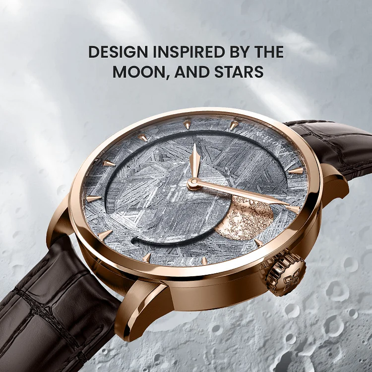 Agelocer Astronomer New Men s Automatic Mechanical Gold Moonphase Watch Natural Meteorite Dial