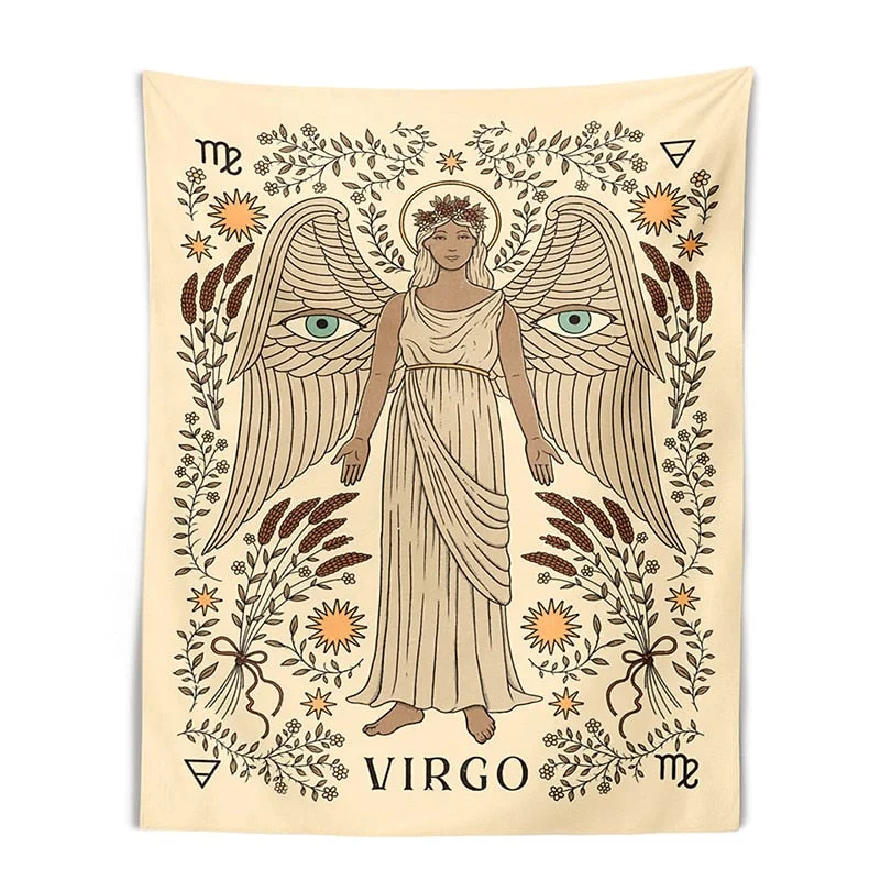 Tarot Tapestry Wall Hanging Constelation Zodiac Tapestries Hippie Astrology Tapestry Boho Horoscope Floral Tapestry for BedRoom