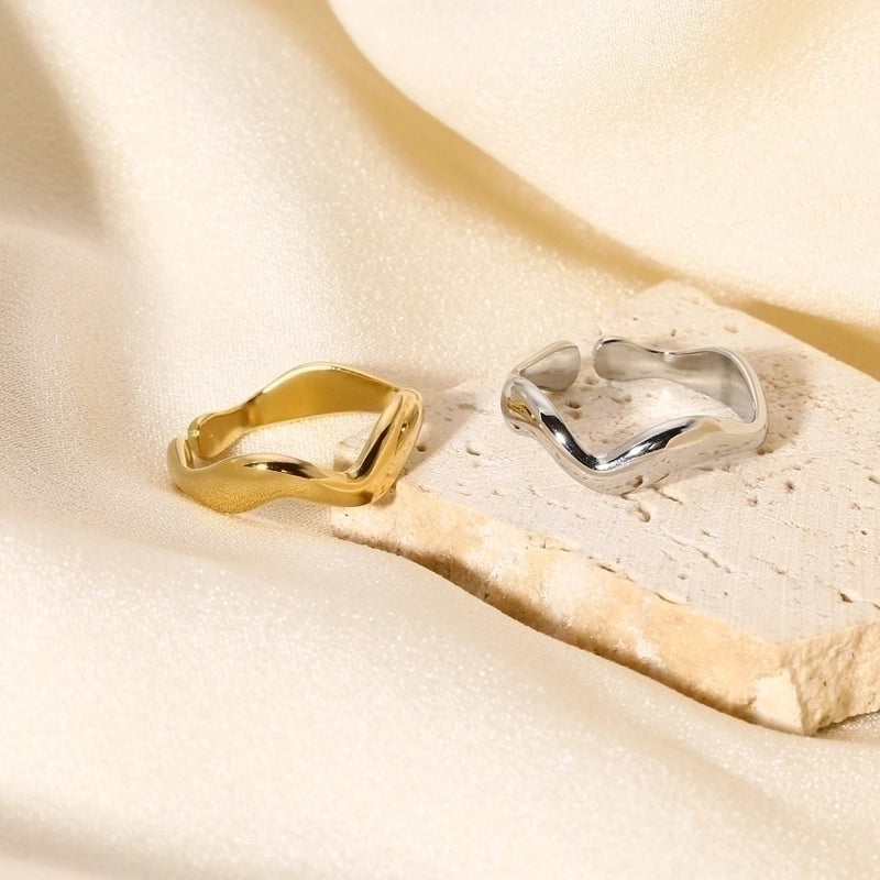 304 Stainless Steel 18K Gold Plated IG Style Nordic Style French Style Plating Solid Color Open Rings