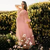 Maternity Long Sleeve Lace Floral Gown Maxi Photography Dress