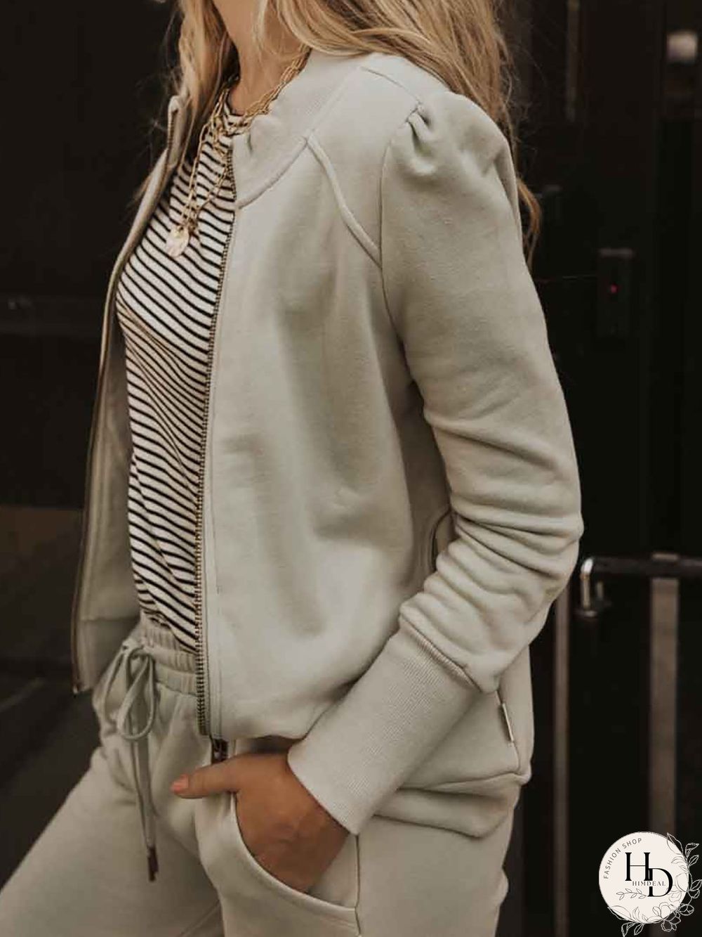 Women Casual Plain Spring Cotton-Blend Zipper Daily Casual Long sleeve Loose Jacket