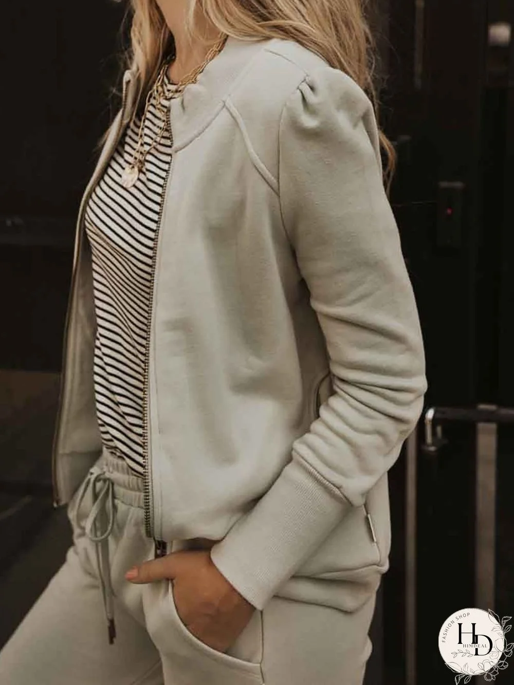 Women Casual Plain Spring Cotton-Blend Zipper Daily Casual Long sleeve Loose Jacket