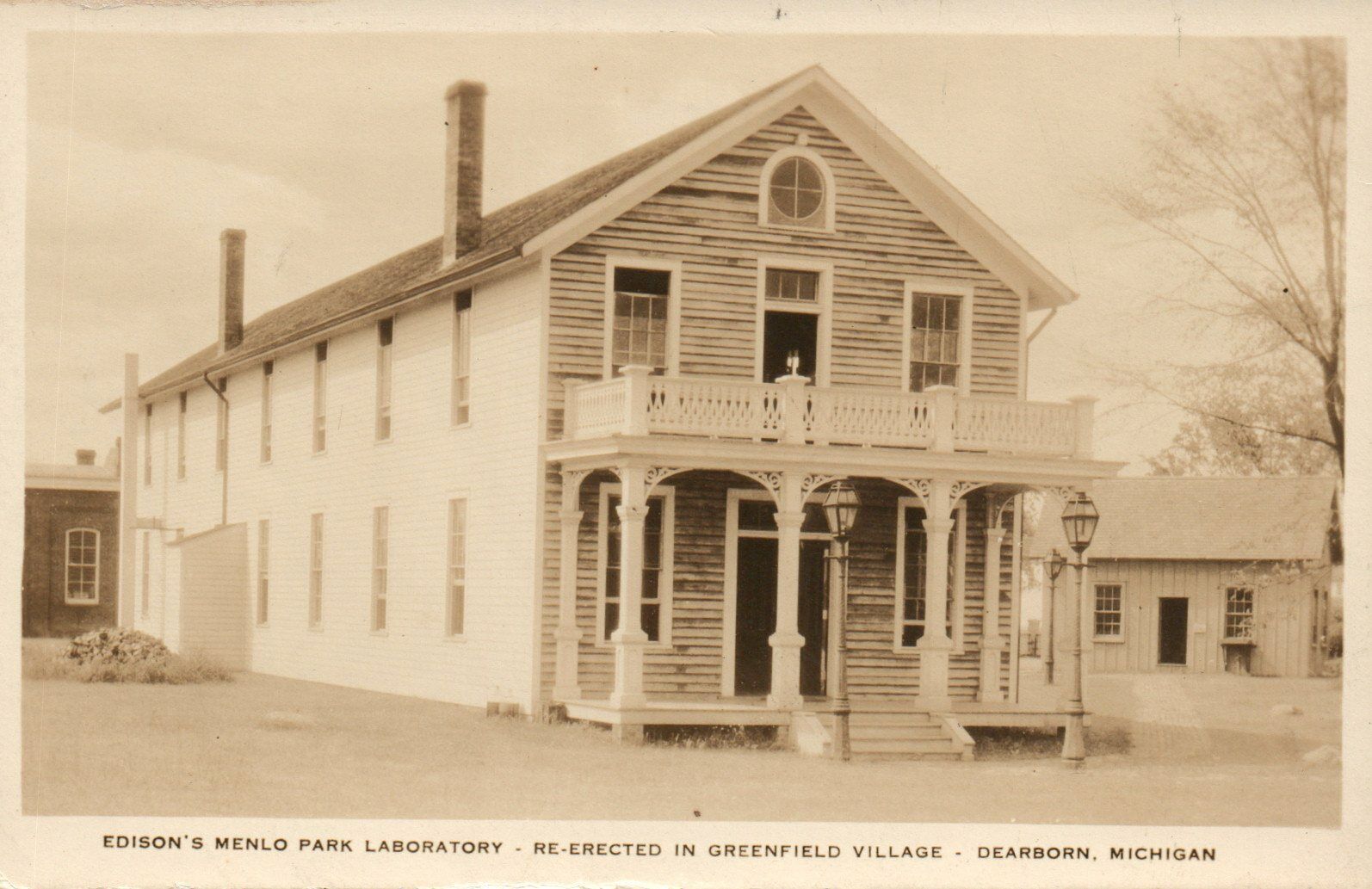 Edison's Menlo Park Laboratory Re-erected in Greenfield Real Photo Poster painting RPPC Postcard