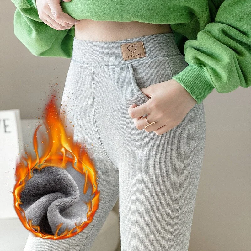 Pregant Cold-Resistant Leggings Women Fashion Casual Lamb Cashmere Leggins Mujer Pockets Plus Velvet Thickening Legging