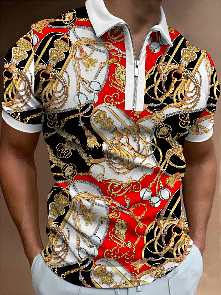 Fashion white red casual printed polo shirt