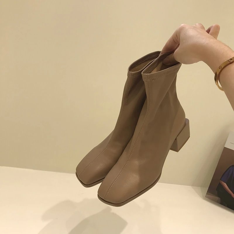 Canrulo Ankle Boots For Women 2022 Square Toe Elegant Short Boots Winter Keep Warm Lady Office Fashion Mid Heel 5CM Shoes