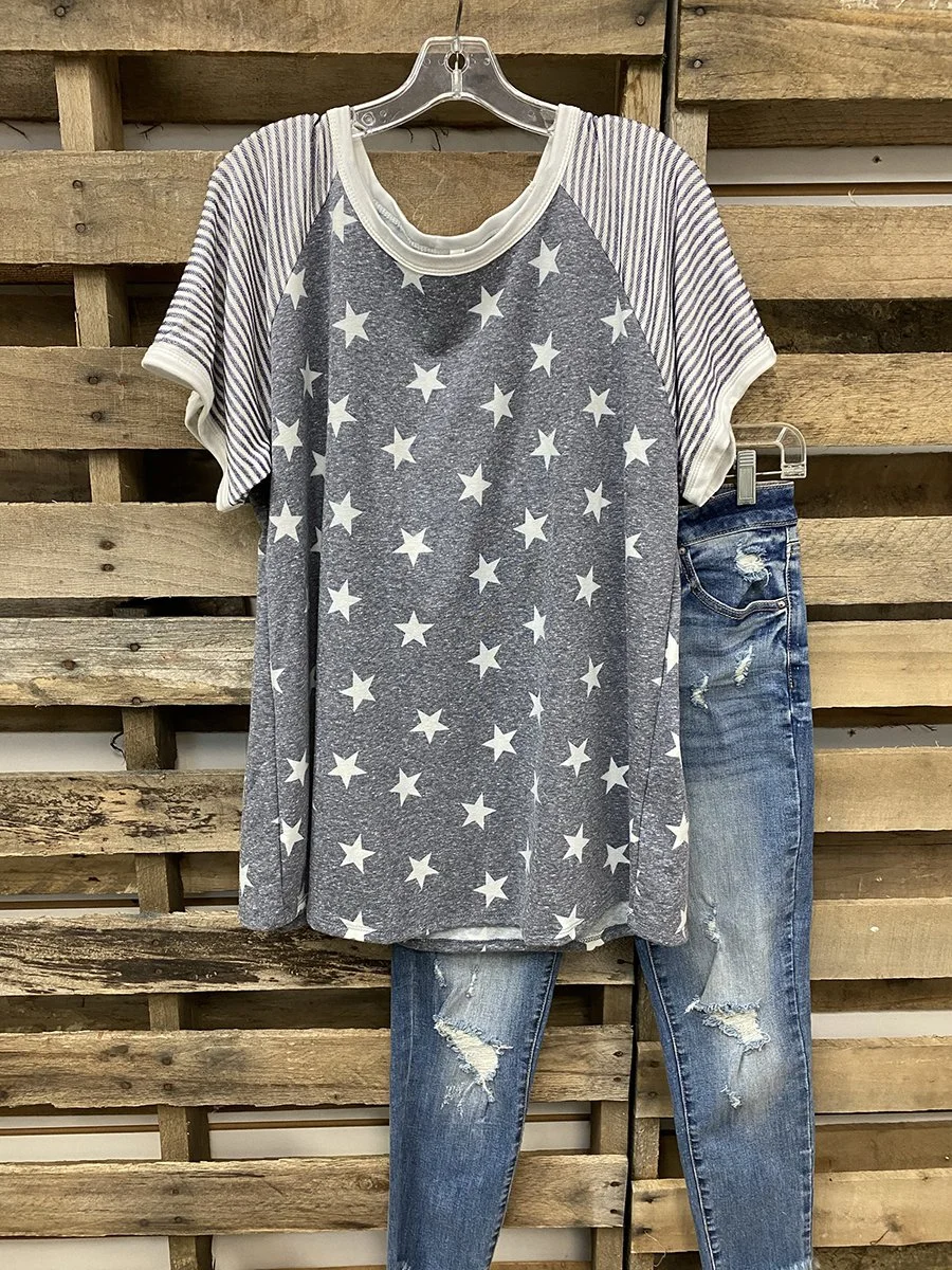 American Independence Day Stars And Stripes Print T-shirt