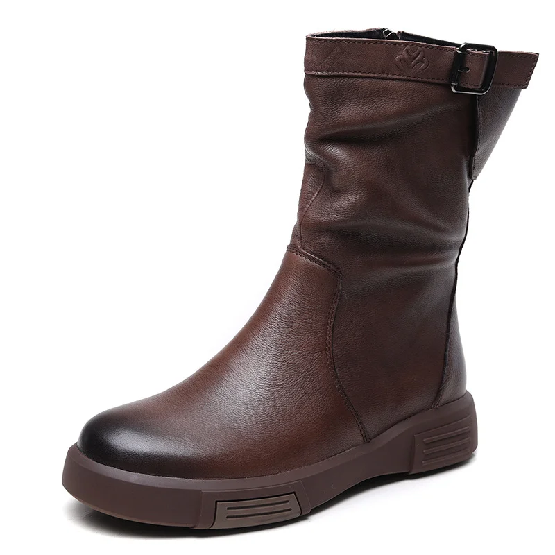 Yyvonne Kraft Retro-Winded Sleet Boots Women Autumn And Winter New Horse Boots Flat-Bottomed Knight Boots Side Zippered Work-In-Work Martin Boots