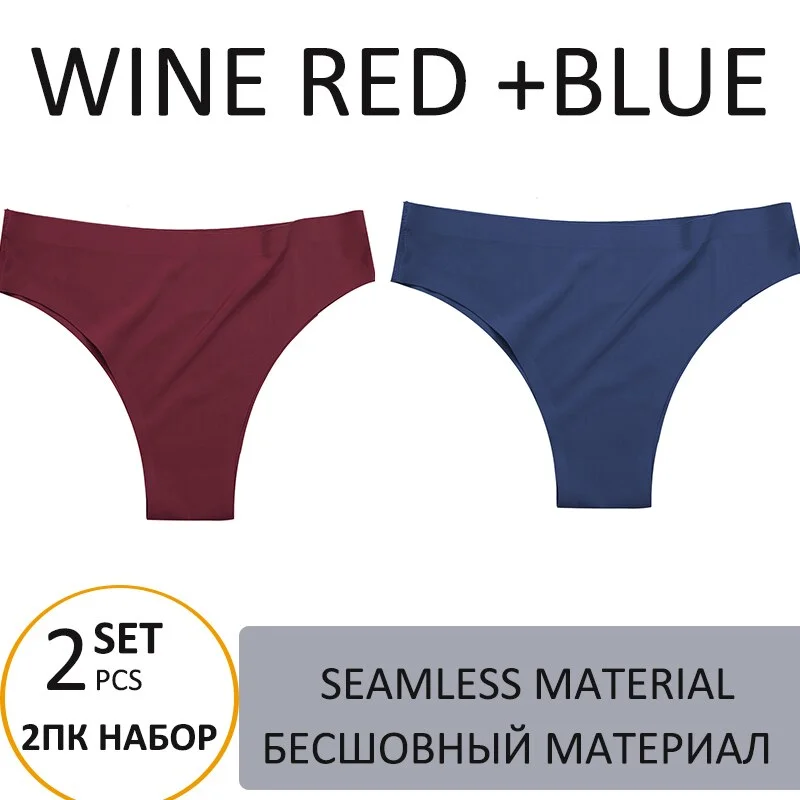 2PCS/Set Woman Panties Sexy Bikini Thongs Women Underwear  T-Back Female Lingerie Seamless Ice Silk Underpants For Woman 2021