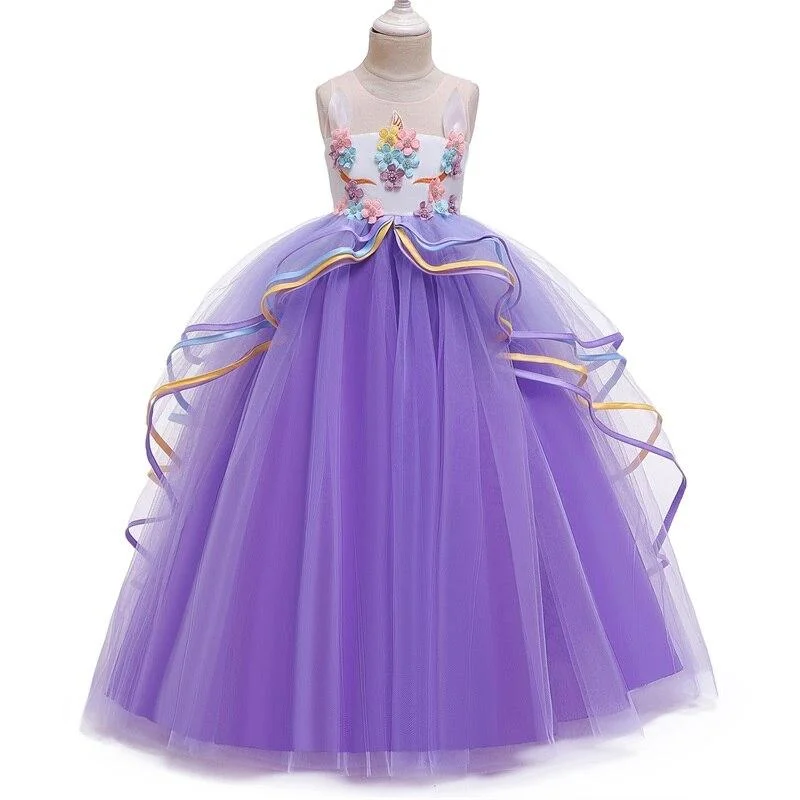 Unicorn Tutu Dress for Little Girl Summer Sleeveless Elegant Party Gown Children Fancy Wedding Dress Birthday Embroidery Costume
