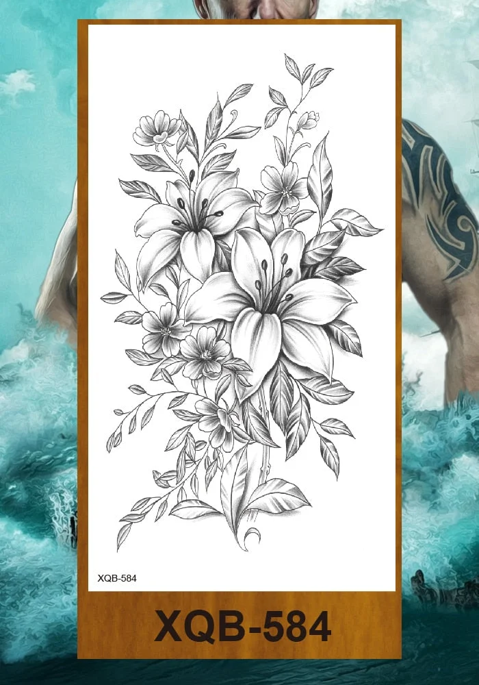 Temporary Tattoo Stickers Women Girl Arm Buttocks Chest Art Fake Tatoo Flowers Chain Body Makeup Waterproof Lily Chrysanthemum