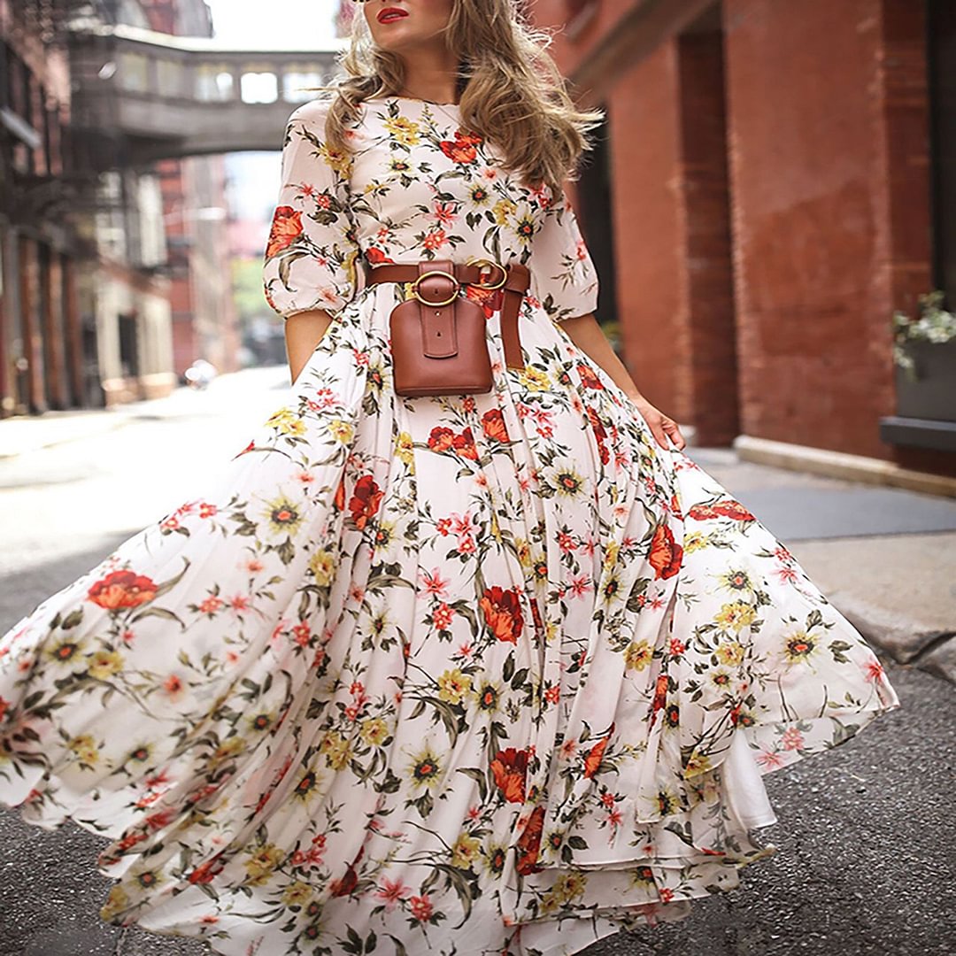 Chiffon Printed Long Skirt Bohemian Holiday Dress