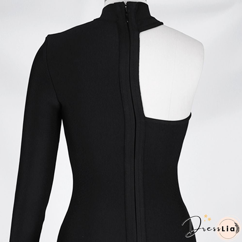 High Neck Long Sleeve Asymmetrical Mini Bandage Dress PZ19187
