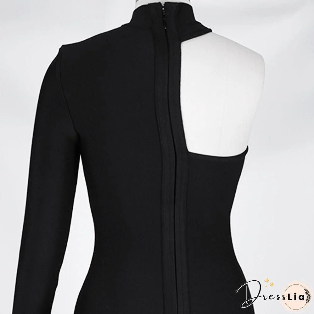 High Neck Long Sleeve Asymmetrical Mini Bandage Dress PZ19187