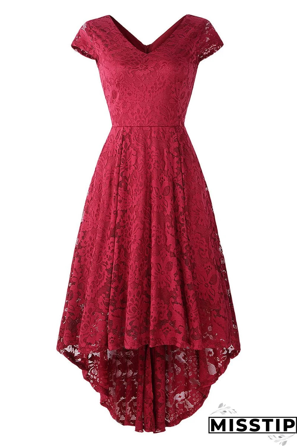 Champagne V Neck Cap Sleeve Lace Prom Dress