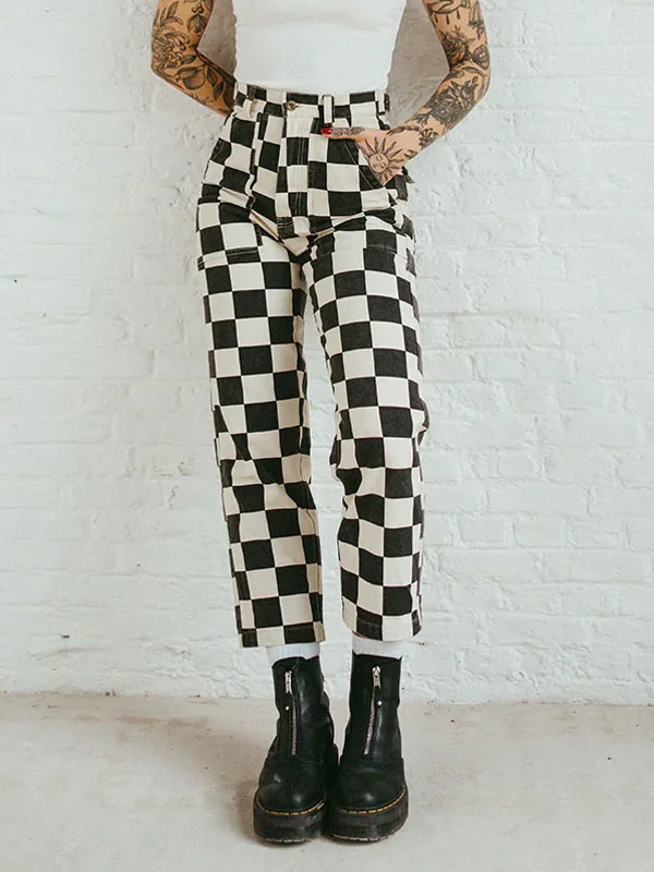 black and white checkerboard checkerboard labor service women's pants