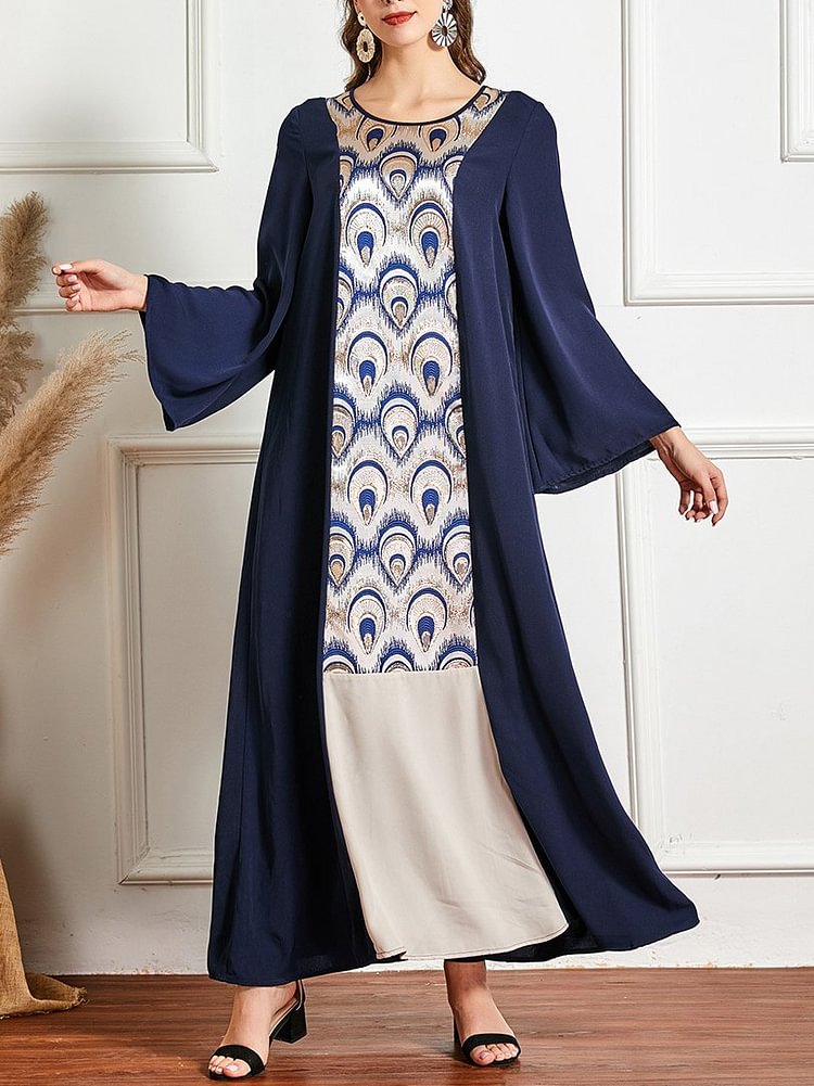 Color block feather printed dress فساتين