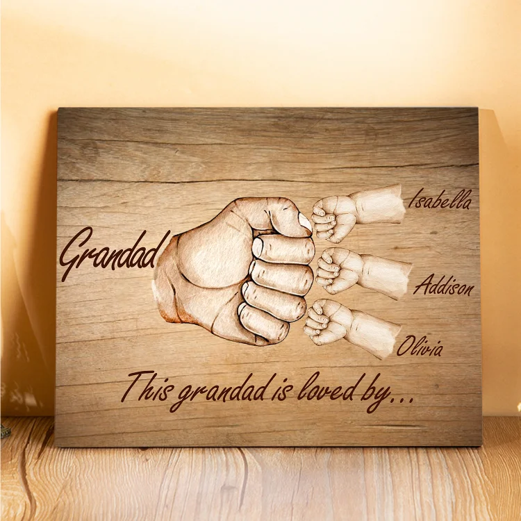 4 Names-Personalized Grandad Family Fist Bump Frame Wooden Ornament Custom Text Plaque Home Decoration for Grandfather