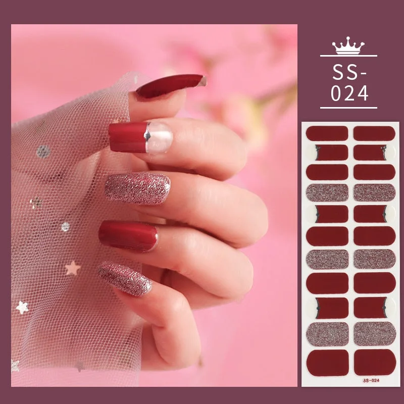 22Tips Colorful Nail Stickers Nail Accesoires Full Cover Stickers for Nails Self Adhesive Nail Art Nails Sticker Designer Shiny