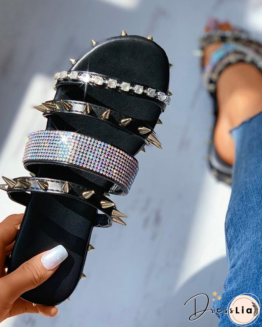 Glitter Studded Rivet Design Sliders
