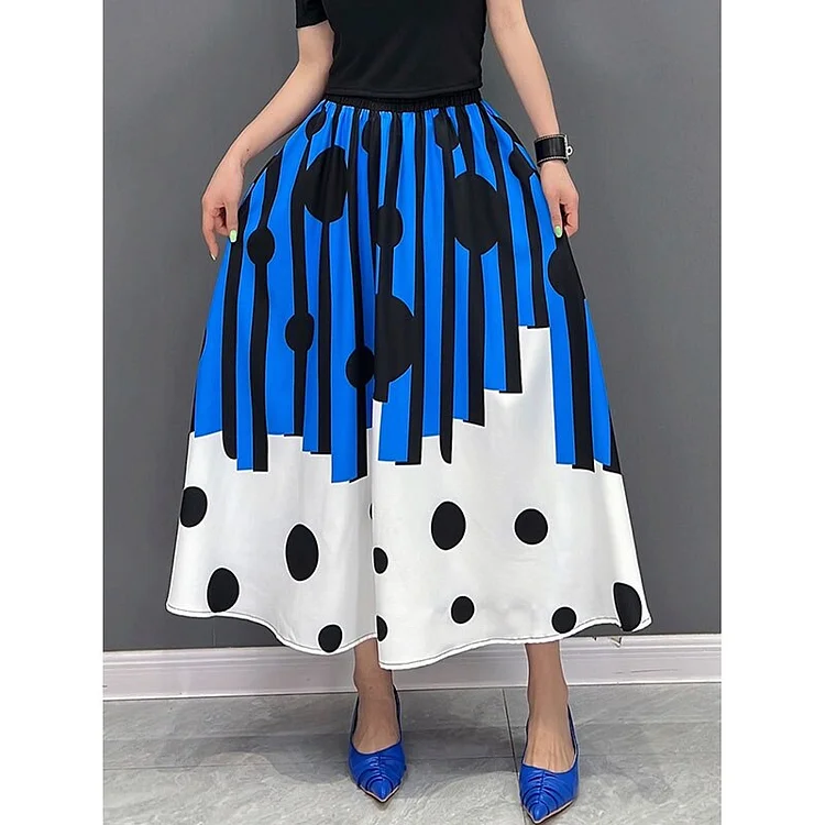 Fashion Art Printed Elastic Waist Pockets Skirt      