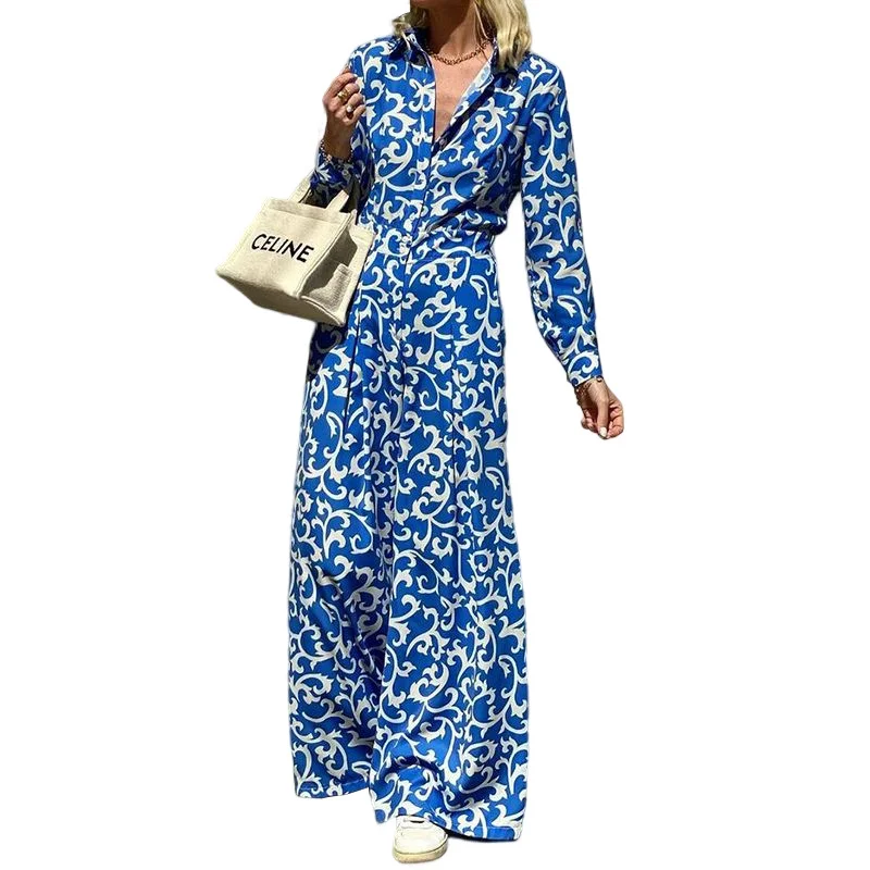 Woherb Woherb Spot 2023 Spring New Women's Temperament Fashion Print Lapel Closed Waist In The Long Dress-Outfit Ideas