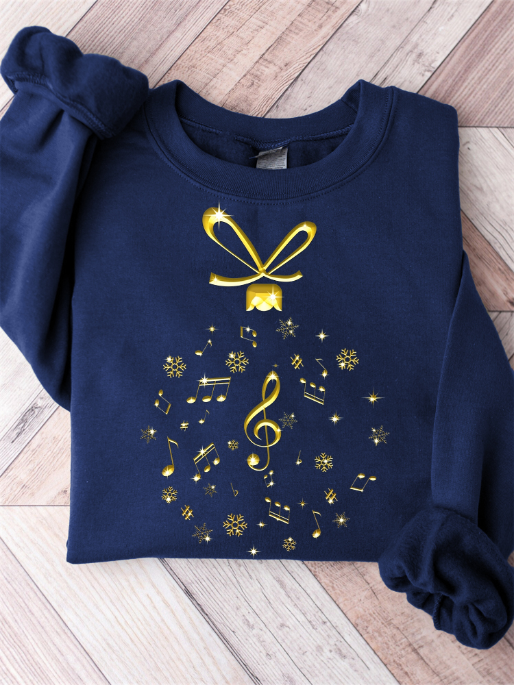 Music Notes Christmas Ornament Glitter Graphic Sweatshirt wearshes
