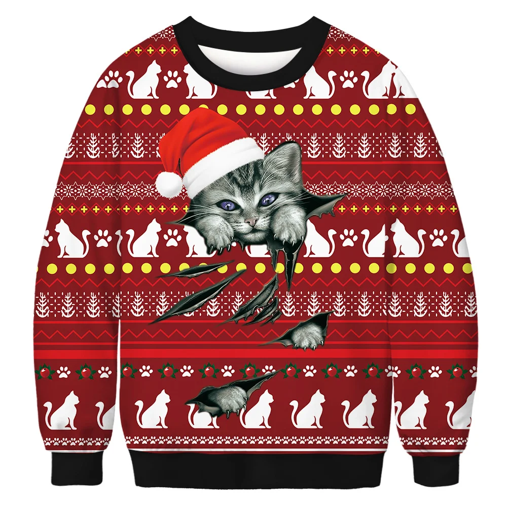 Unisex 3D Cat Print Christmas Sweatshirt