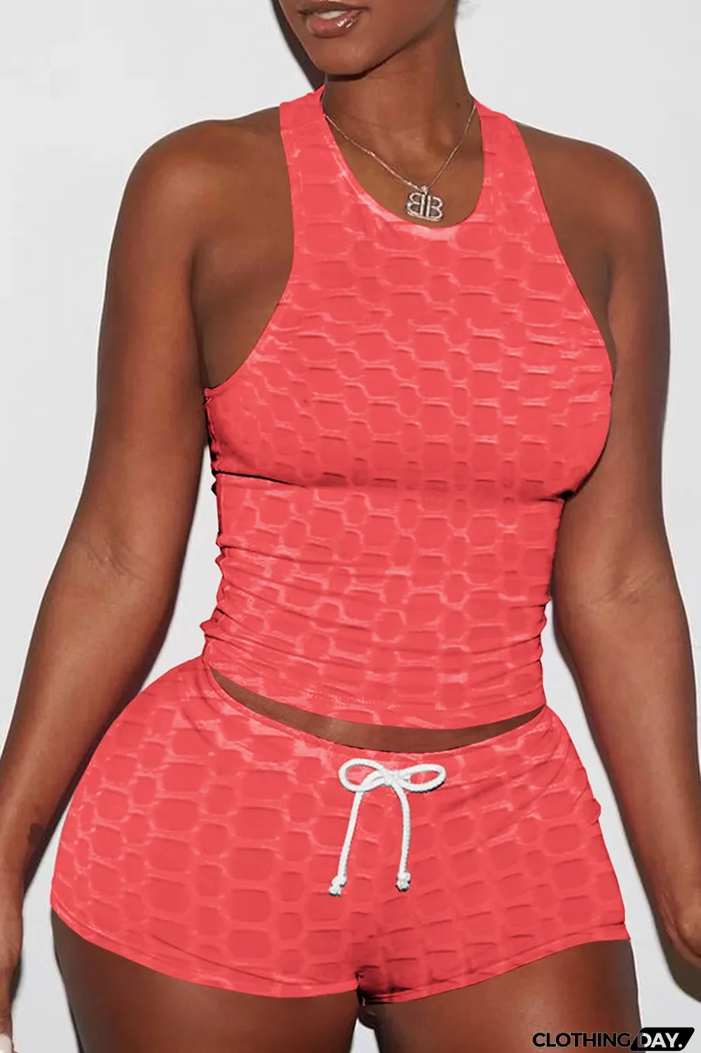 Orange Sexy Solid Backless O Neck Sleeveless Two Pieces