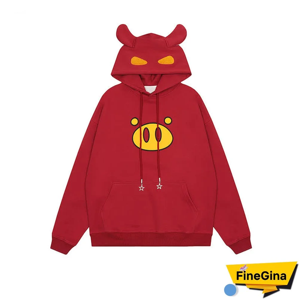 Pig Letter Print Pocket Oversize Hoodie