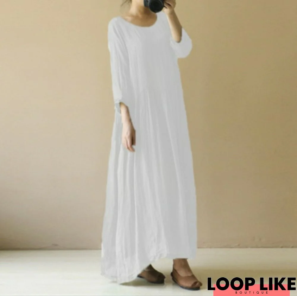 Linen Crew Neck Shift Holiday Casual dress Linen