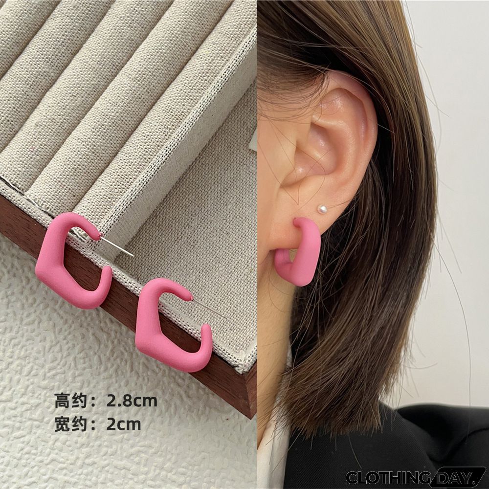 Women Fashion Geometric Fluorescent Rose Without Ear Hole Ear Clip Earrings