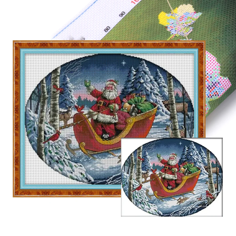 14CT Full Stamped Cross Stitch Kit - Santa (17*14CM) Decoration gift  Embroidery Stamped Counted Cross Stitch Kit for Kids Adults Beginners,  Needlework Cross Stitch Kits, Art Craft Handy Sewing Set Cross Stitch