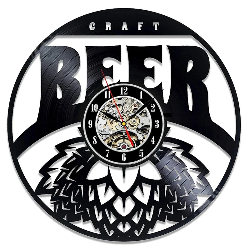 Beer Vinyl Record Wall Clock Modern Design Decorative Bar 3D Watch A Bottle of Beer Vintage Vinyl Wall Clocks Home Decor
