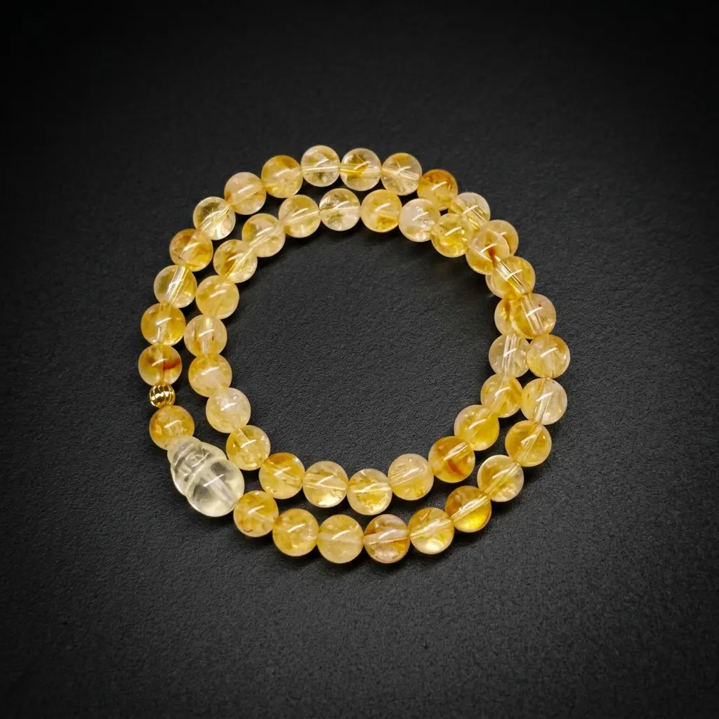 JiStones "Manifest" Citrine Double-Layer Bracelet | Natural Yellow Crystal & Golden Pixiu Talisman Prosperity Pixiu - Citrine Double Wrap-Petite (14cm)